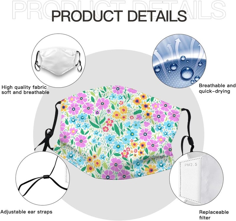 Beubebim Cute Dolphins Wave Face Mask Adult Washable Reusable Pleated Anti Dust Mask with 2 Filter for Women Men Decorative - Image 3